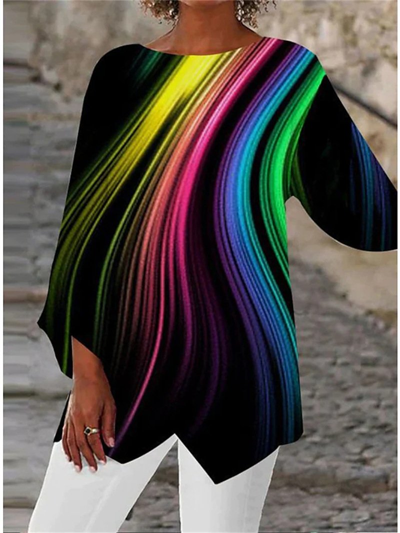 Women Casual Abstract Summer Polyester Daily Loose Blouses