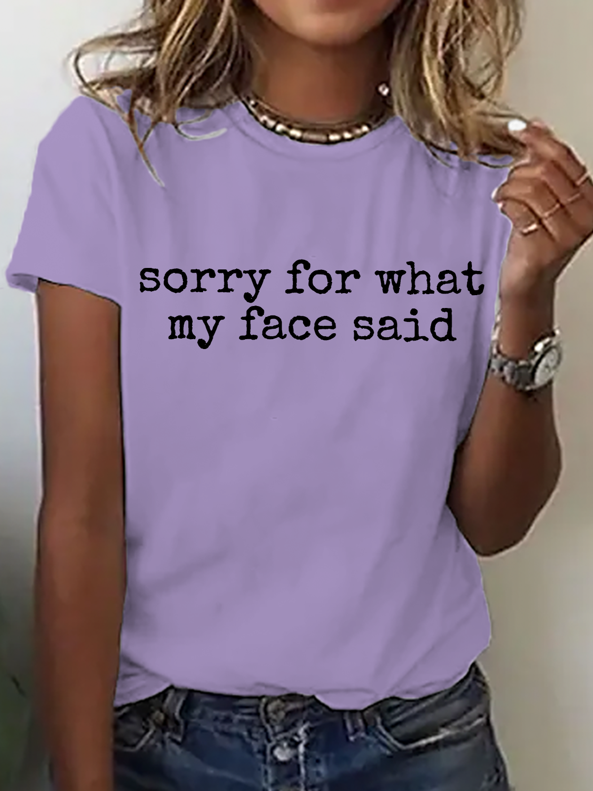 Women's ‘Sorry for What My Face Saidâ€?Slogan short sleeved T-shirt