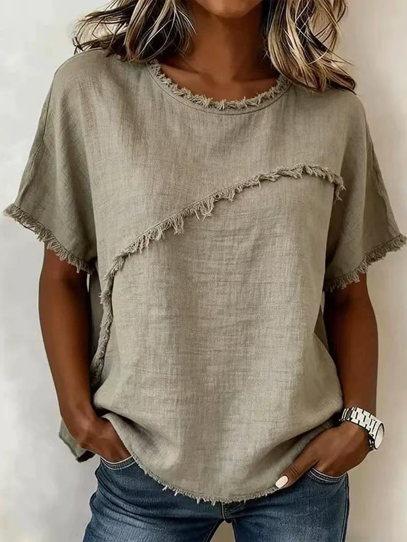Loose Crew Neck Plain Elegant T-Shirt