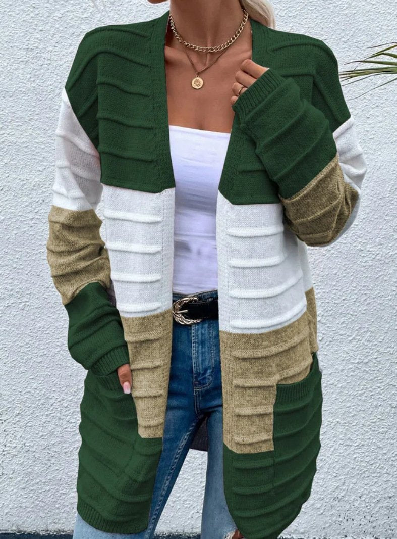 Casual Color Block Wool/Knitting Cardigan