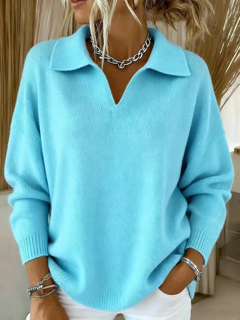 Shawl Collar Plain Simple Loose Sweater