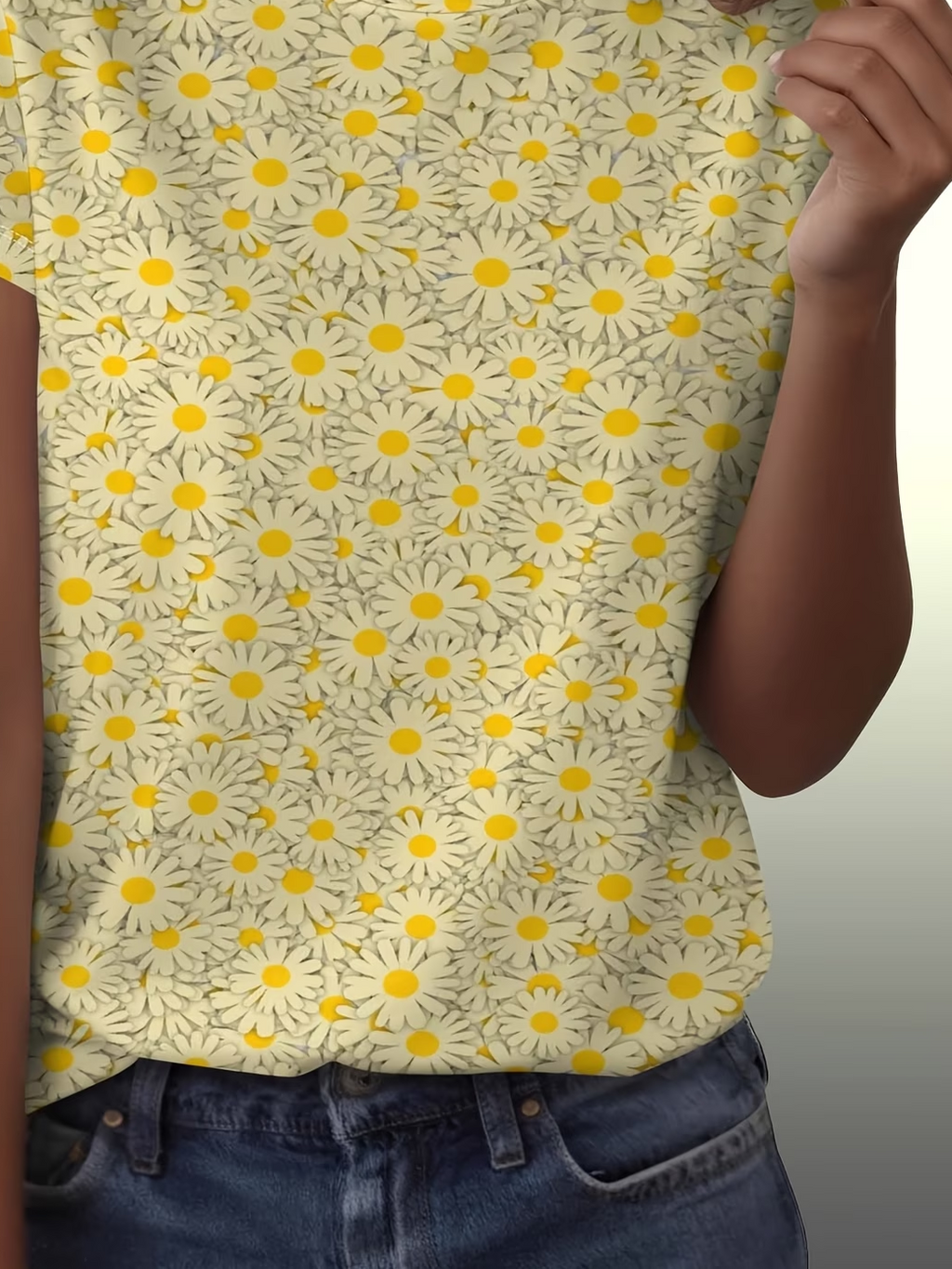 Women's Short Sleeve T-shirt Summer Yellow Floral Printing Jersey Crew Neck Daily Going Out Casual Top