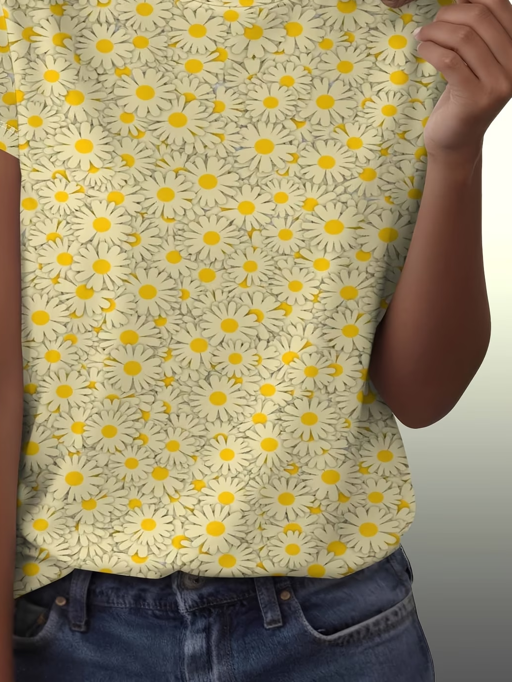 Women's Short Sleeve T-shirt Summer Yellow Floral Printing Jersey Crew Neck Daily Going Out Casual Top