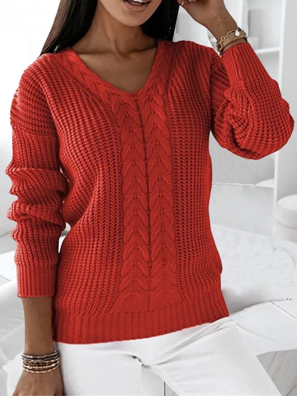 Casual Yarn/Wool Yarn Loose Plain Sweater
