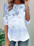 Women's Long Sleeve T-shirt Spring/Fall Blue Floral Printing Jersey Crew Neck Daily Going Out Casual Top