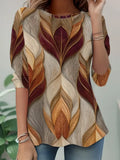 Women's Long Sleeve T-shirt Spring/Fall Brown Abstract Jersey Crew Neck Daily Going Out Casual Tunic Top