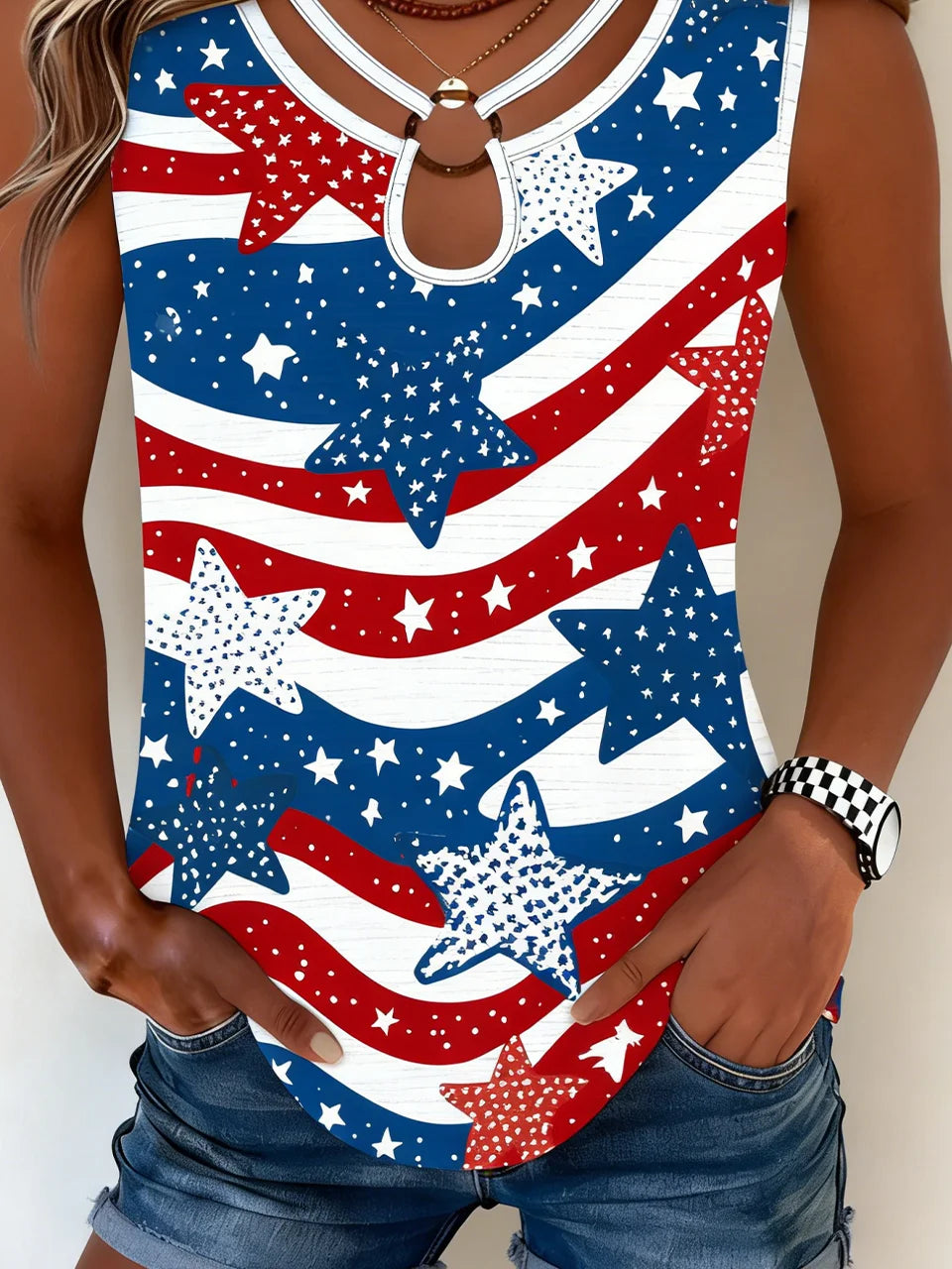 Vintage Cotton Loose Independence Day Tank Top