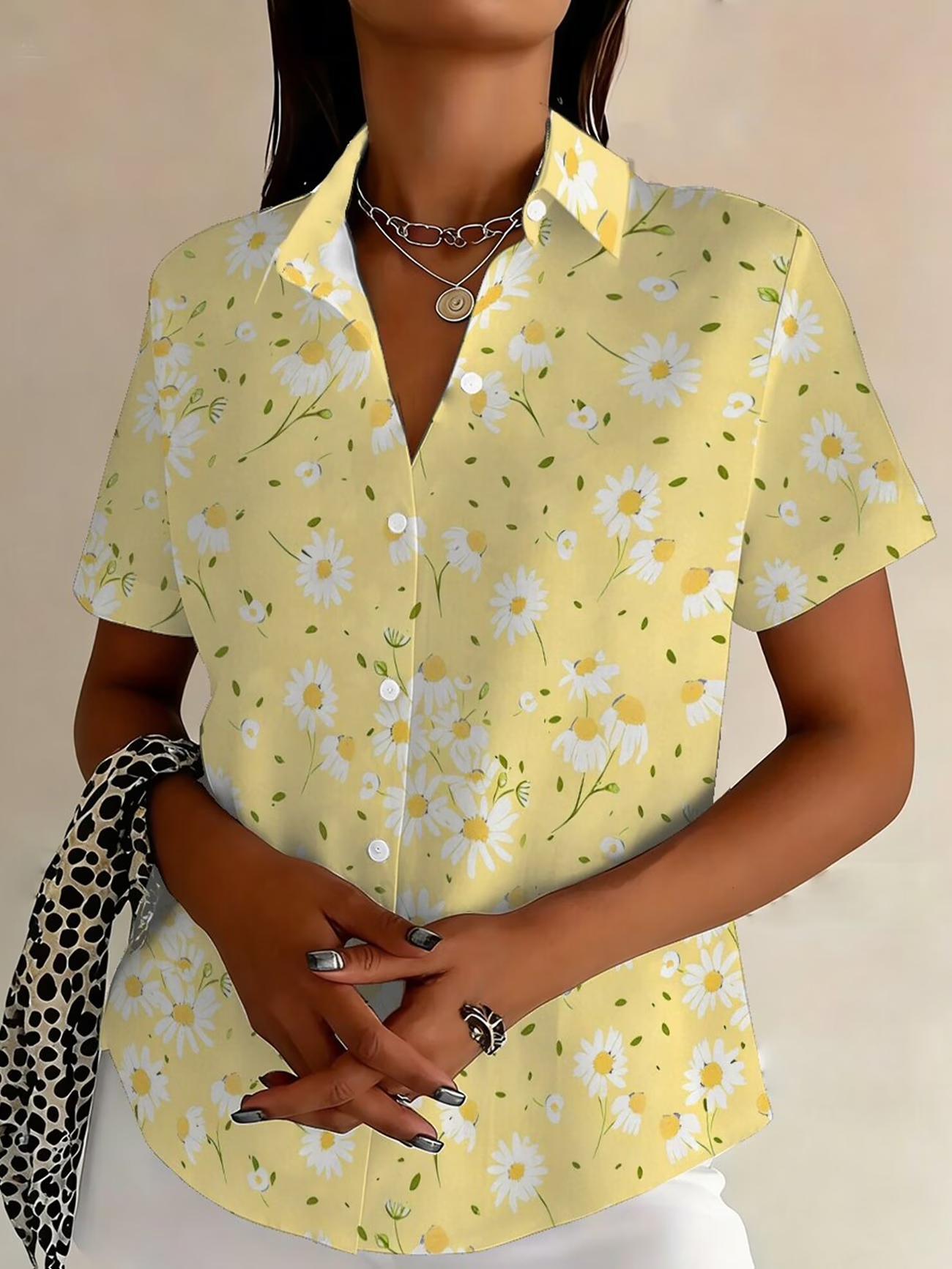 Women's Short Sleeve Shirt Summer Yellow Floral Printing Shirt Collar Daily Going Out Casual Top