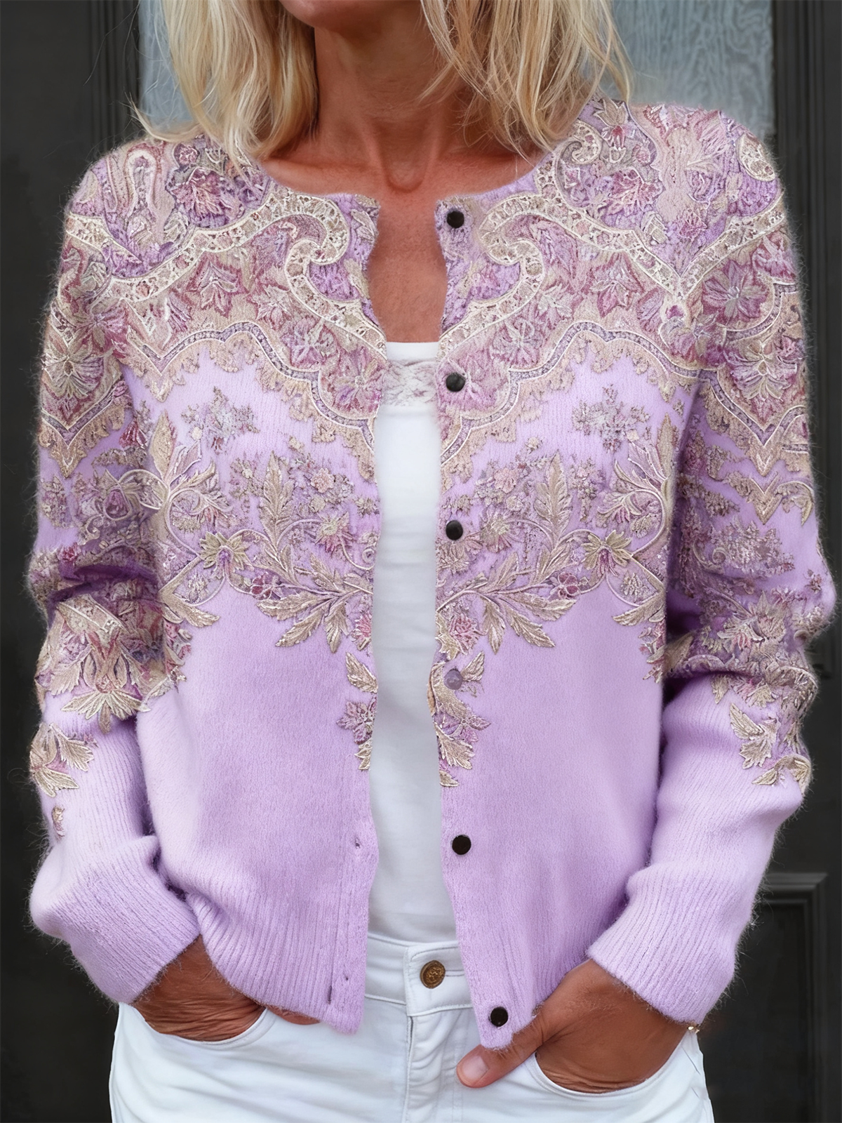 Women's National Totem Art Print Buttoned Cardigan Sweater