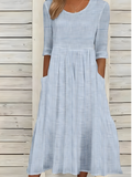 Loose Crew Neck Casual Striped Dress With No