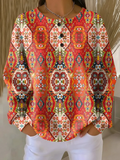 Women's Abstract Print Button-Up Casual Waffle Knit Sweatshirt