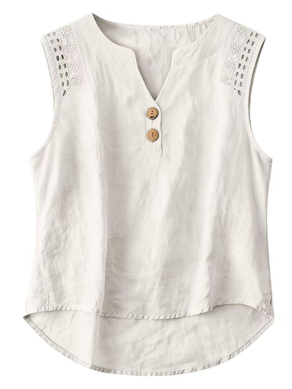 Cotton Casual Plain Lace V Neck Blouse