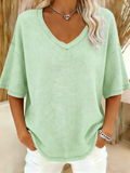 V Neck Plain Casual Loose T-Shirt