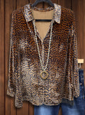 Casual Loose Velvet Leopard Print Shirt
