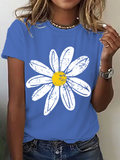 Womens Cotton Floral Crew Neck T Shirts Cotton T-Shirt