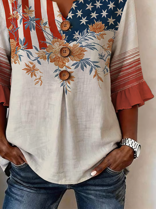 Women's Half Sleeve Blouse Summer As Picture Floral Printing V Neck Daily Going Out Vintage Top