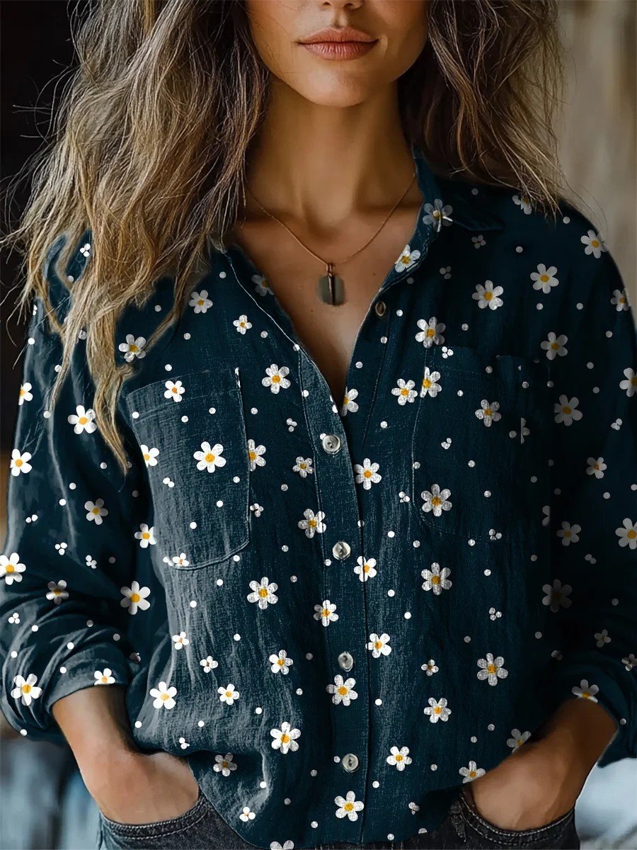 Casual Loose Shawl Collar Cotton Shirt