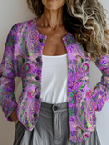 Crew Neck Knitted Ethnic Loose Cardigan