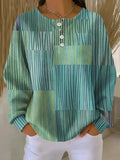 Women's Abstract Print Button-Up Casual Waffle Knit Sweatshirt