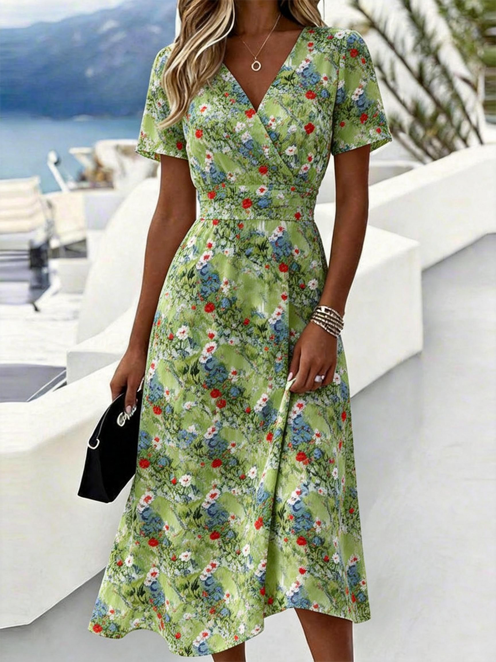 Regular Fit V Neck Elegant Dress With No