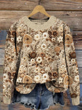 Women's Floral Autumn Print Crew Neck Long Sleeve Sweater