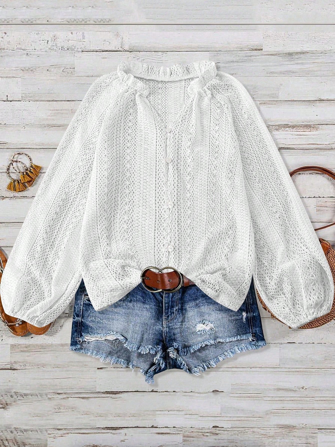 Women's Long Sleeve Shirt Spring/Fall White Plain Split Joint V Neck Daily Going Out Casual Top
