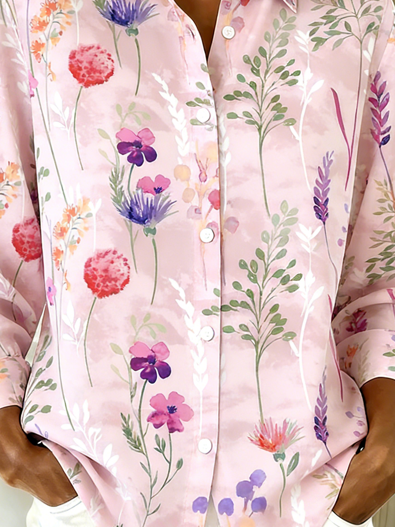 Floral Simple Shirt Collar Loose Shirt