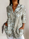 Vintage Botanical Print Shawl Collar Casual Shirt
