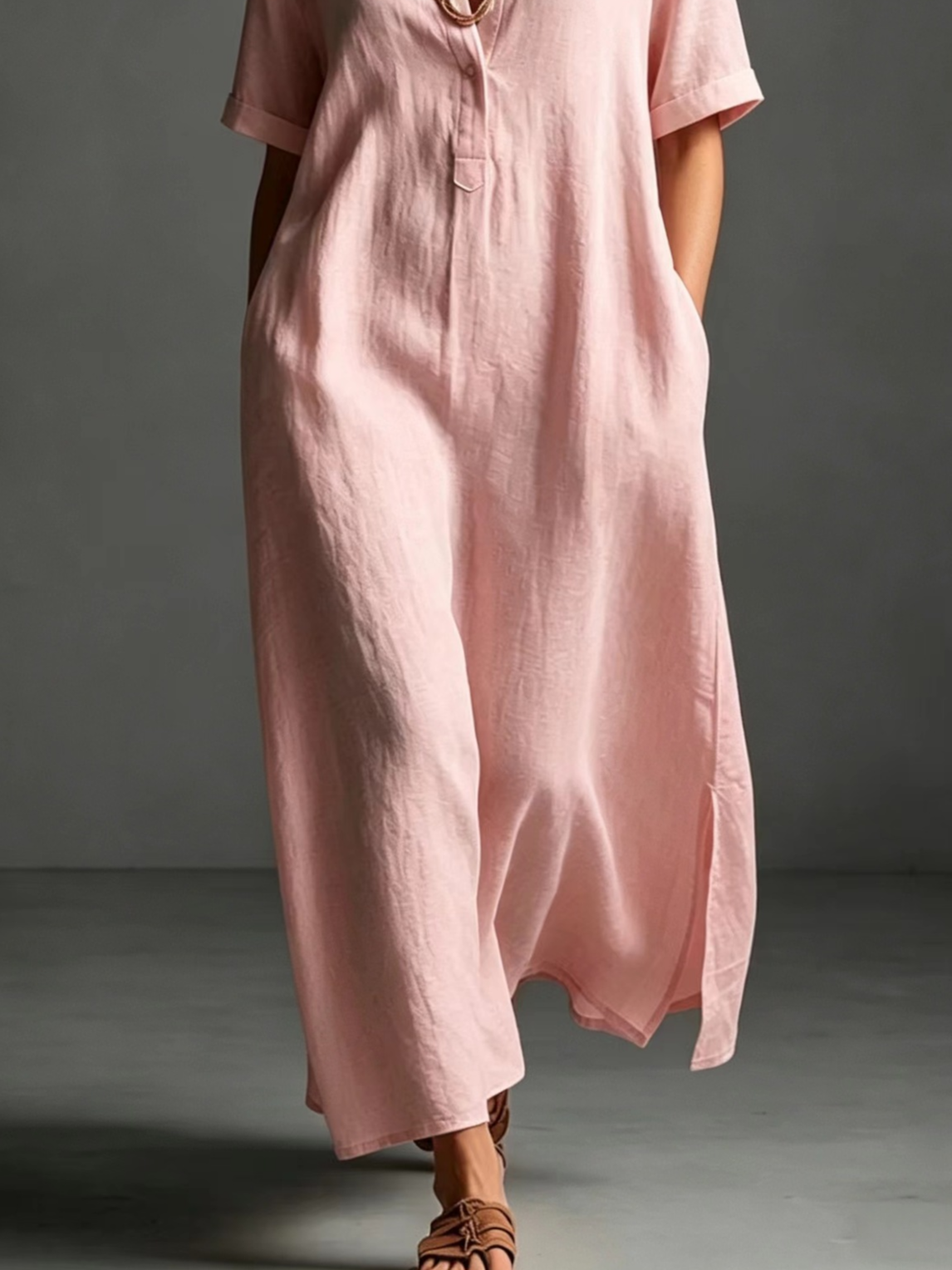 Casual Plain Shirt Collar Midi Dress