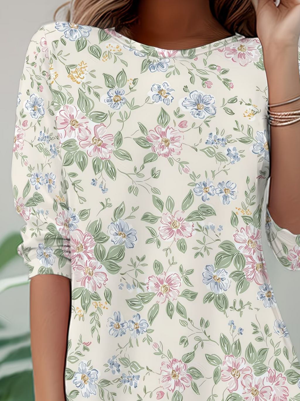Women's Long Sleeve T-shirt Spring/Fall Apricot Floral Jersey Crew Neck Daily Going Out Casual Top