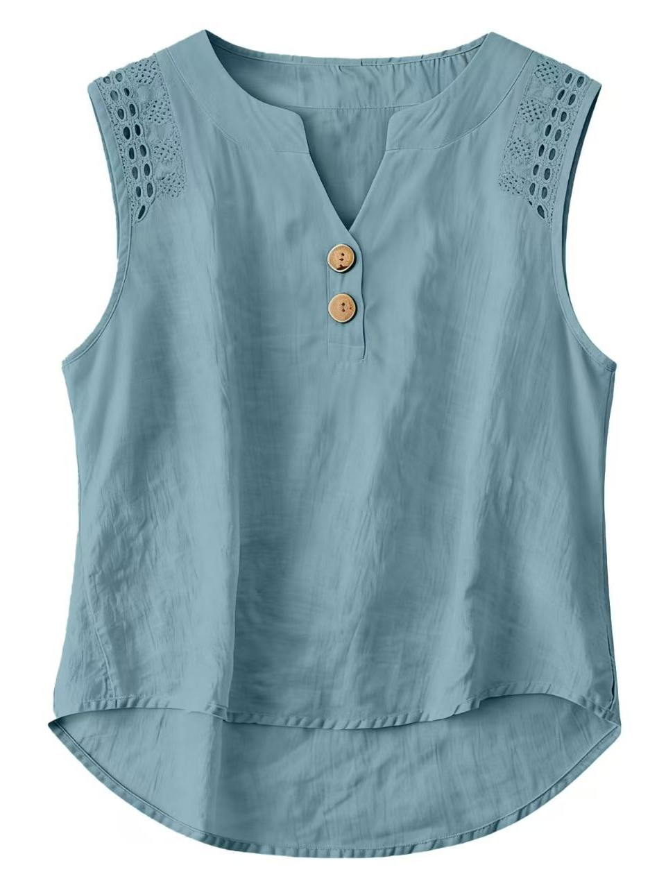 Cotton Casual Plain Lace V Neck Blouse