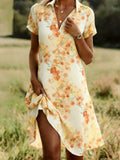 Loose Shirt Collar Floral Vintage Shirt Dress With No