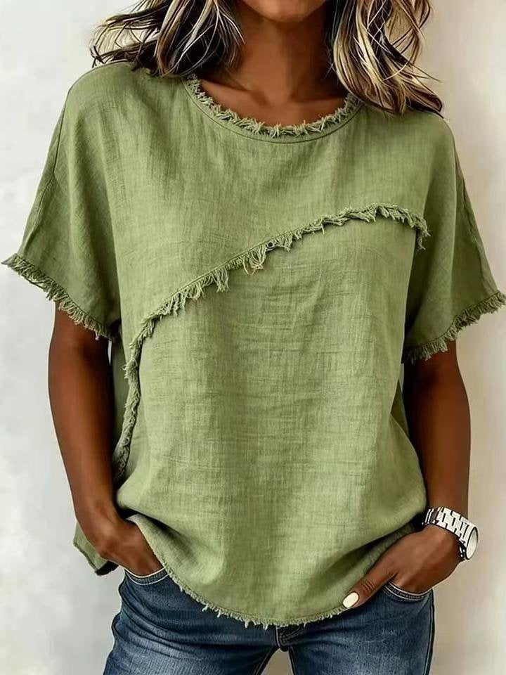 Loose Crew Neck Plain Elegant T-Shirt