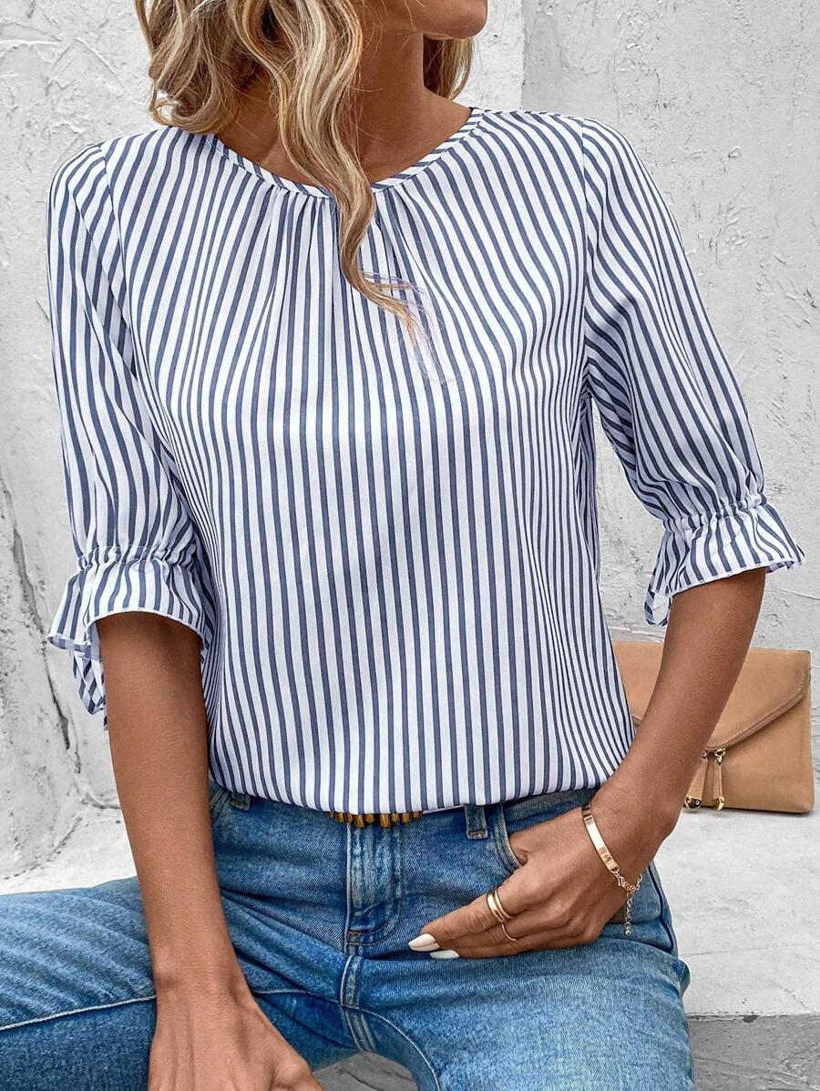 Simple Crew Neck Balloon Sleeve Blouse
