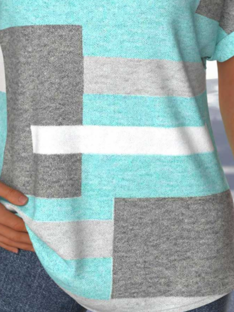 Loose Linen Blend Elegant Geometric T-Shirt