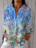 Casual Floral Shirt Collar Loose Shirt