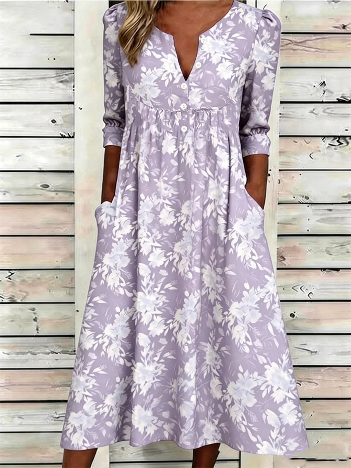Women’s Light Blue Floral V Neck Maxi Dress Boho Casual Dress