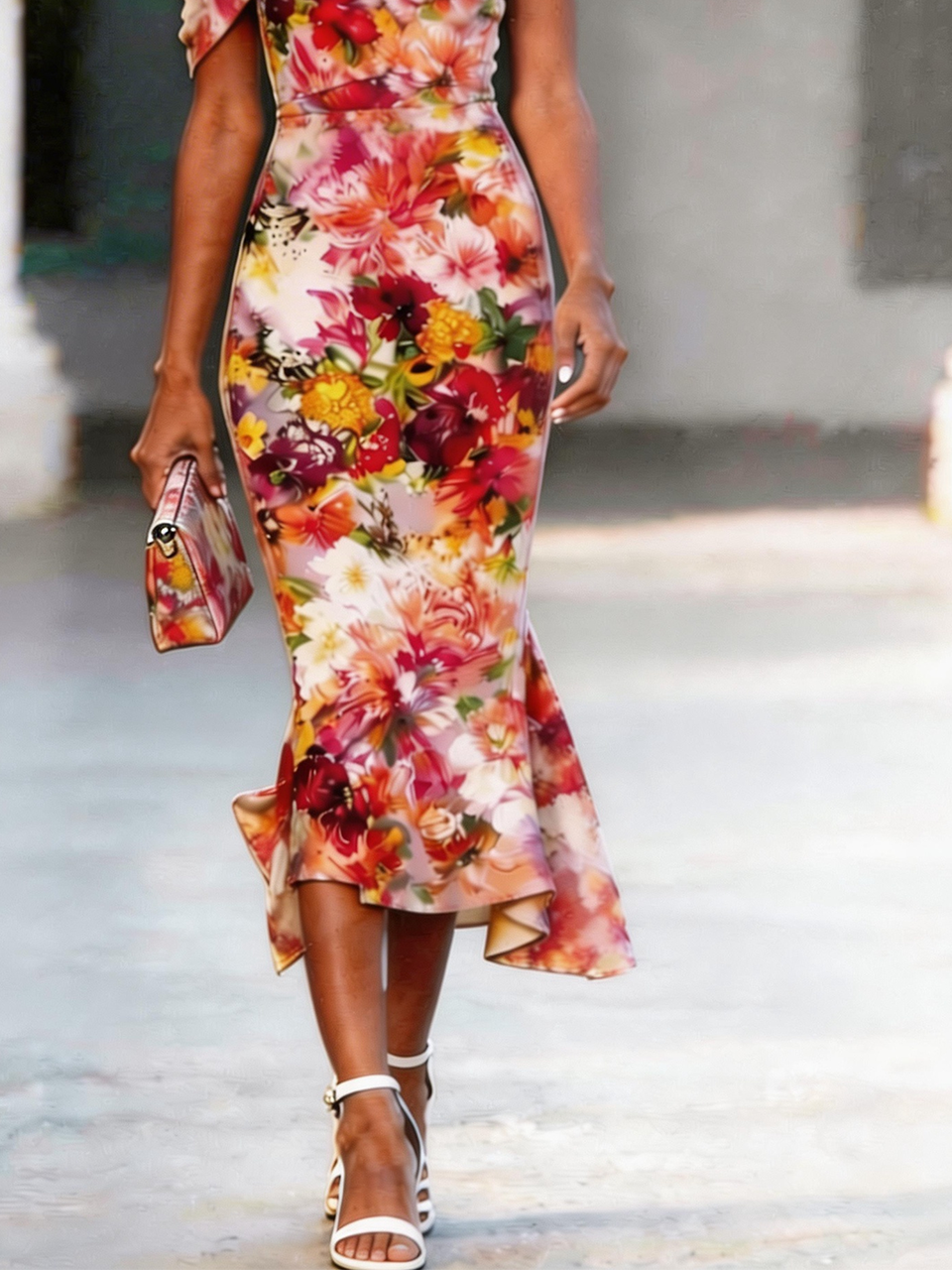 Floral Others Elegant Tight Dress With No