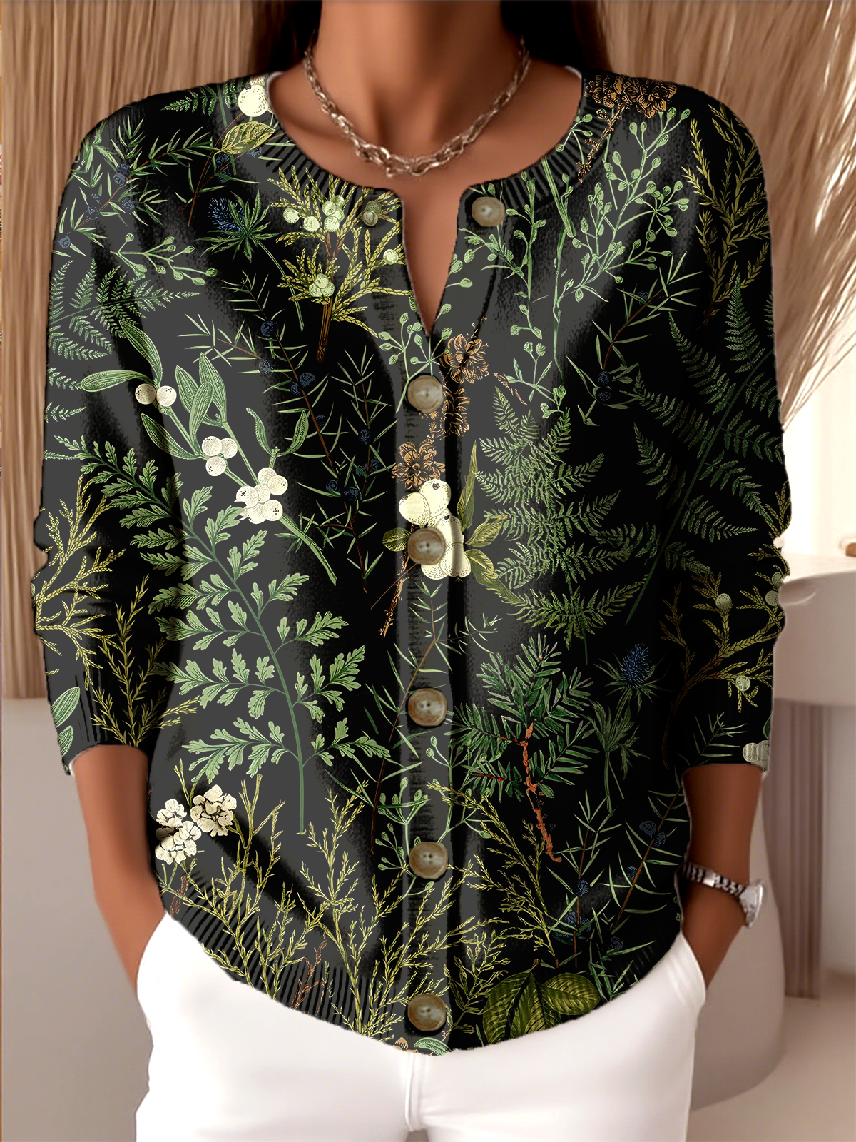 Crew Neck Floral Knitted Vintage Cardigan