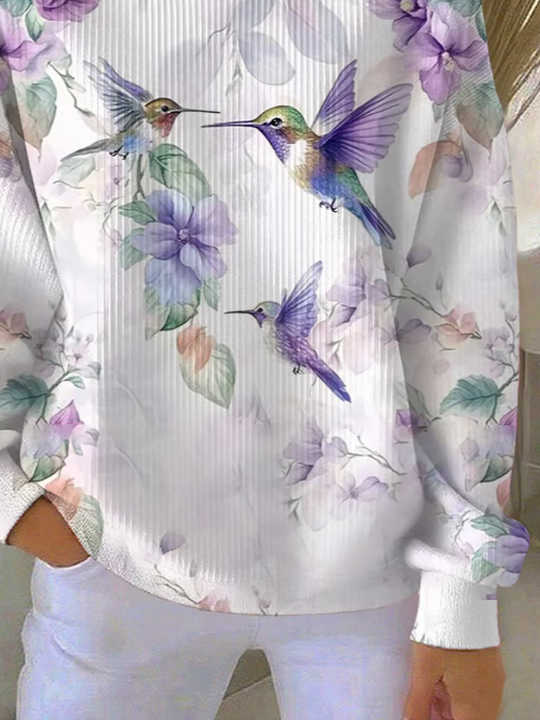 Crew Neck Casual Loose Floral Sweatshirt