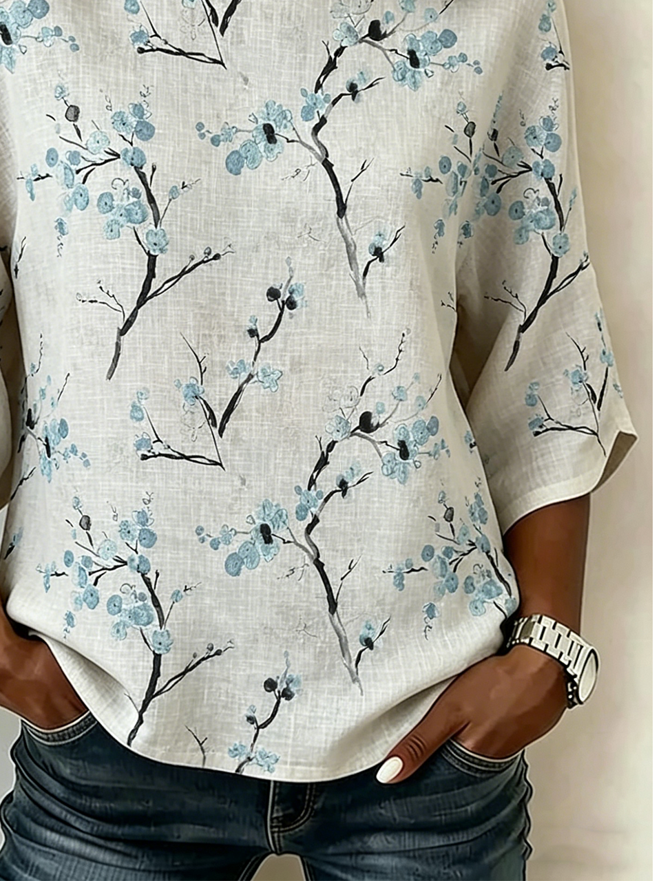 Cotton And Linen Floral Vintage Loose Shirt