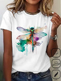 Casual Crew Neck Cotton Dragonfly T-Shirt