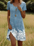 3D Printing Floral Crew Neck Short Sleeve Summer Going Out Dress