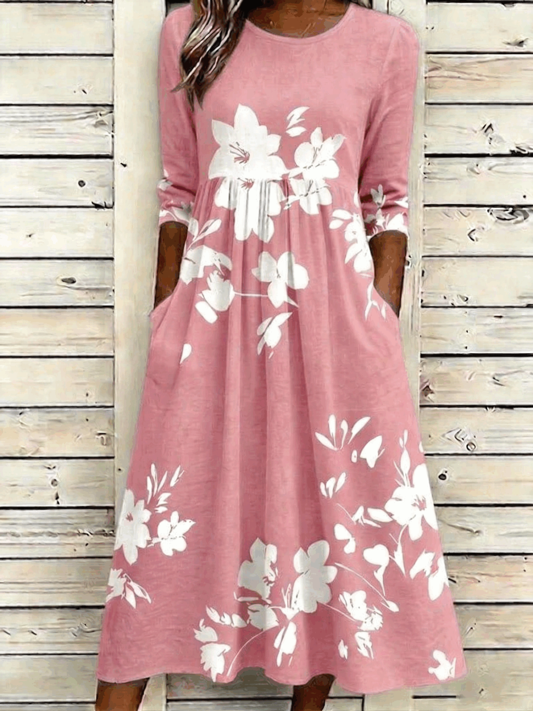 Floral Casual Crew Neck Dress With No
