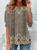 Women's Long Sleeve T-shirt Spring/Fall Brown Abstract Jersey Crew Neck Daily Going Out Casual Top