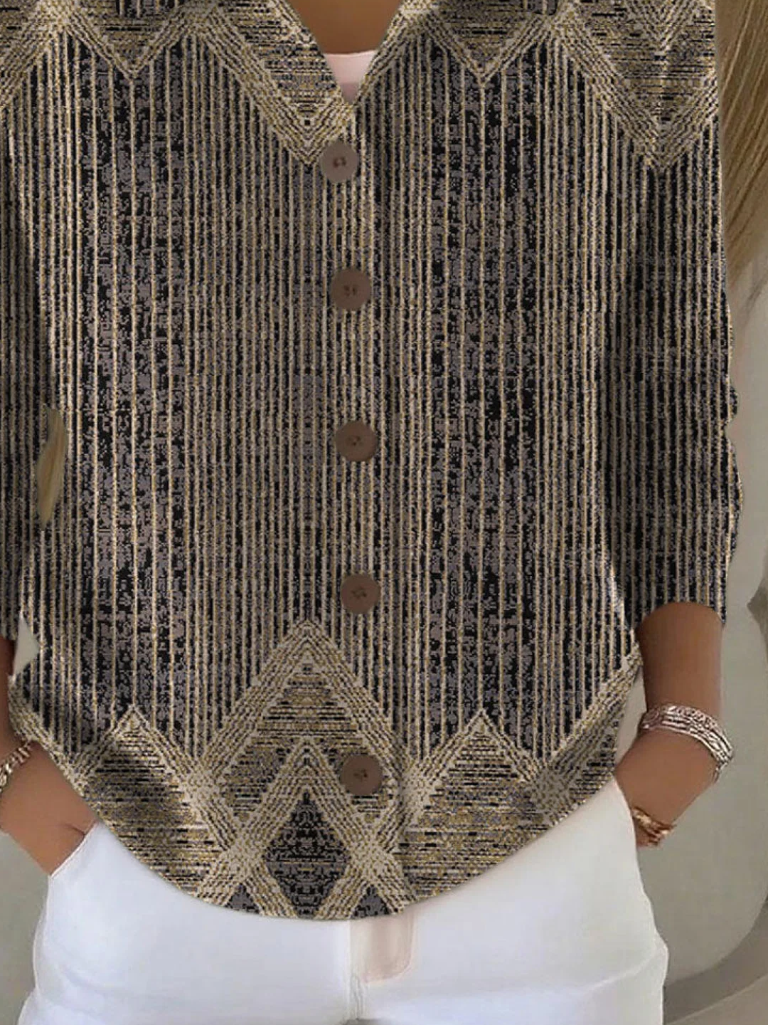 Women's Abstract Print Casual Button-Down Collar Cardigan