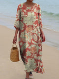 Printed Casual Mid Sleeve Round Neck Dress