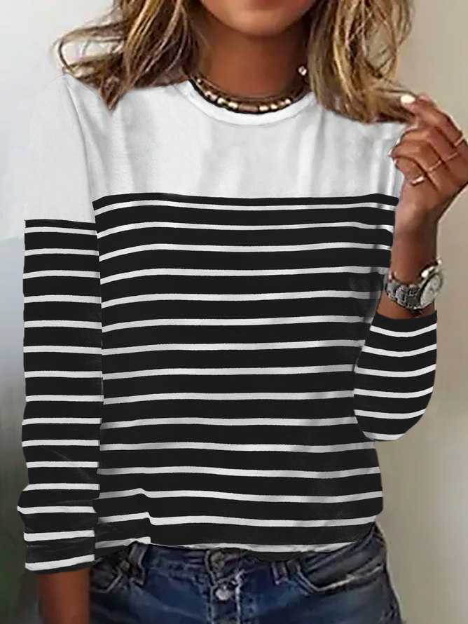Casual Long Sleeve Round Neck T-Shirt
