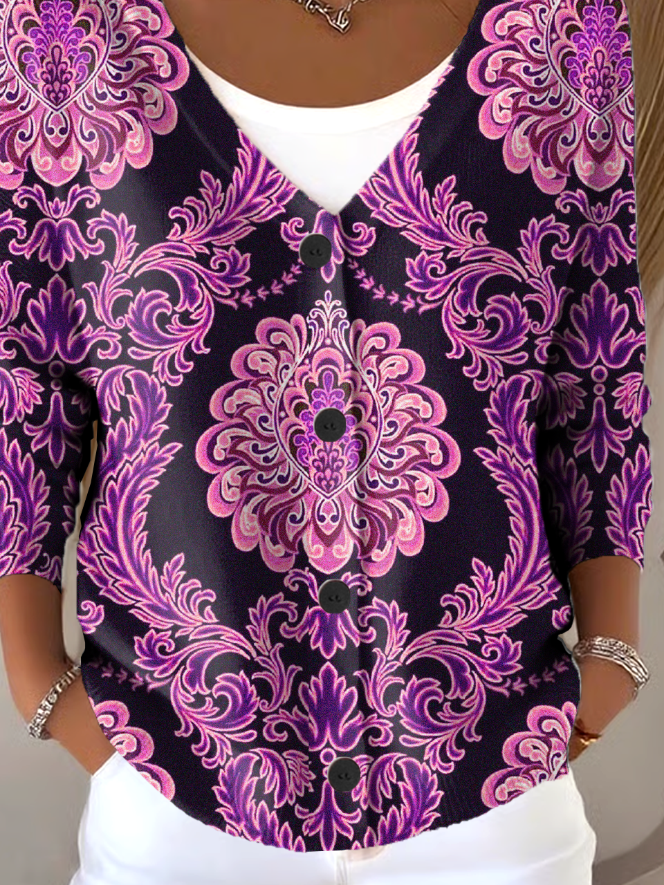 Loose Floral V Neck Vintage Cardigan