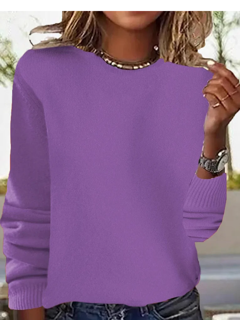 Women Casual Plain Spring/Fall Daily Loose Long Sleeve Yarn/Wool yarn H-Line Regular Sweaters